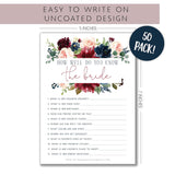 "How Well Do You Know The Bride Navy Burgundy 50 Pack Floral Bridal Wedding Shower Or Bachelorette Party Game - Guessing Question Pack For Engagement Parties