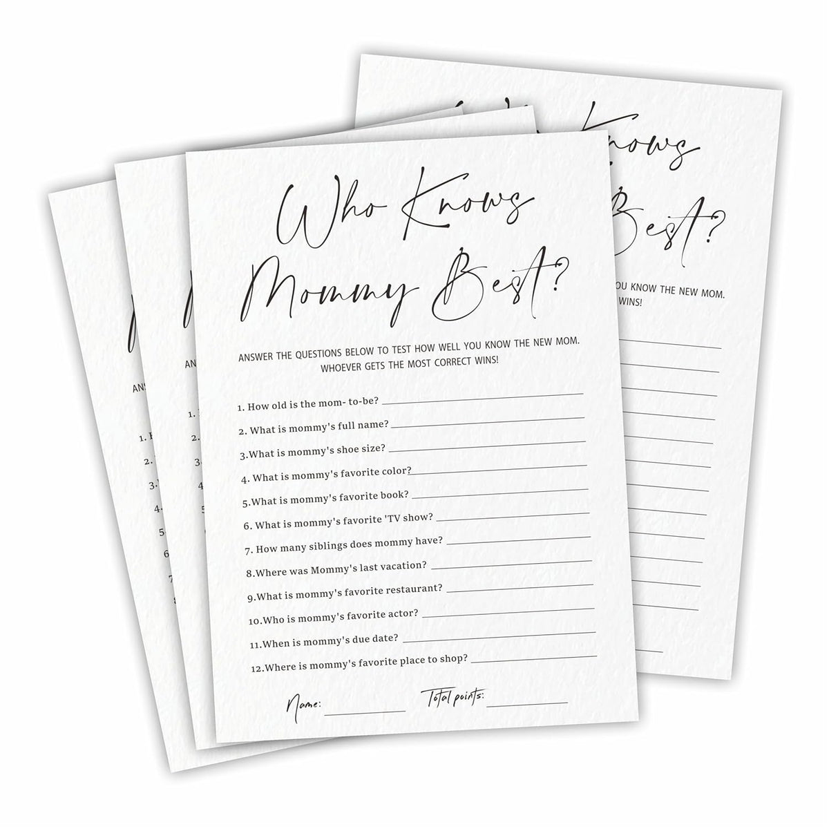30 Who Knows Mommy Best Game Cards For Baby Shower - Minimalism White Double-Sided Fill In Advice Cards For Baby Announcement, Gender Reveal, New Parents-To-Be Party Favor & Supplies - C04