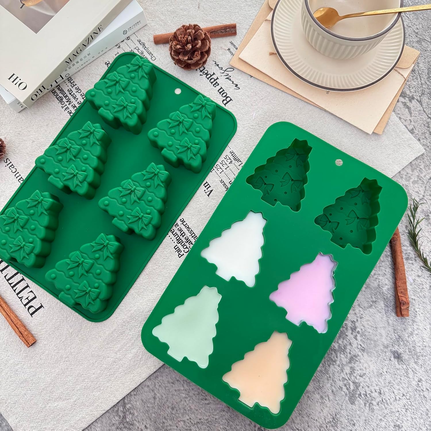 Christmas Tree Silicone Molds 2 Pack Christmas Chocolate Molds For Baking 3D Christmas Cake Mold Holiday Candle Resin Mold Xmas Pine Tree Soap Ice Cube Mold For Jello Cake Festival Home Decoration