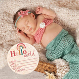 Hello World Newborn Sign - Baby Name Birth Announcement Plaque For Hospital - Photo Prop - Nursery Decor - Shower Gift