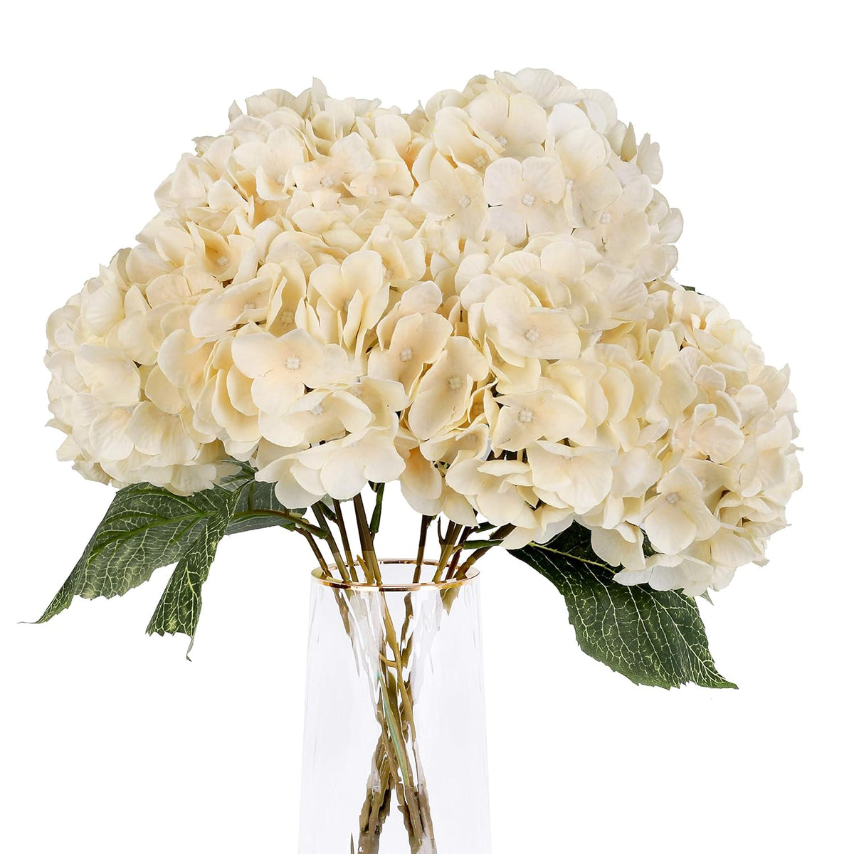 Artificial Flowers Silk Hydrangea Flowers With 5 Big Heads Fake Flower Bunch Bouquet For Home Wedding Party Decor Diy (Champagne?5 Flower Heads)
