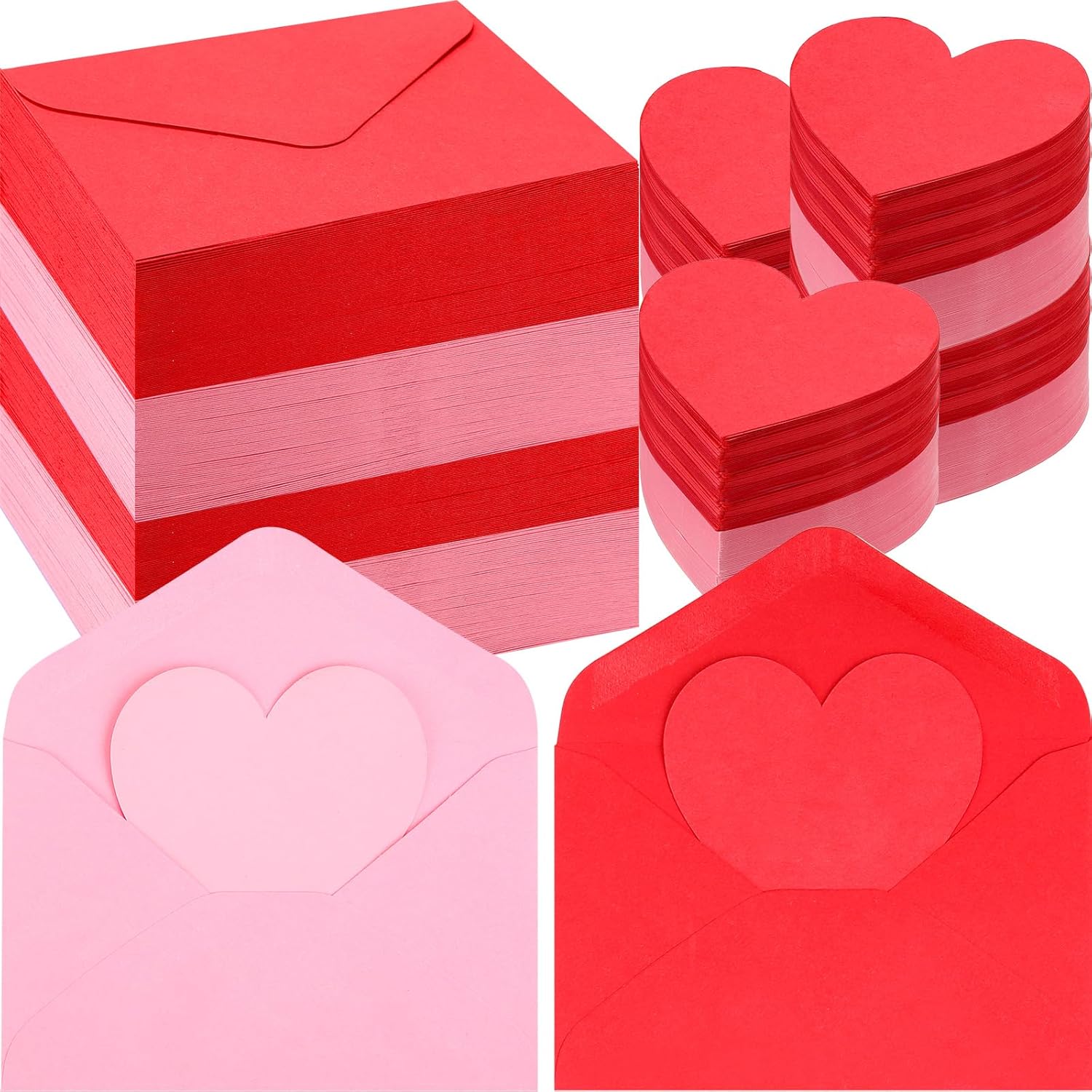 240 Pack Valentine‘S Day Mini Envelopes With Blank Heart Shaped Business Cards 2.9X4.3 Inch Red Pink Small Enclosure Card For Valentine‘S Day And Anniversary