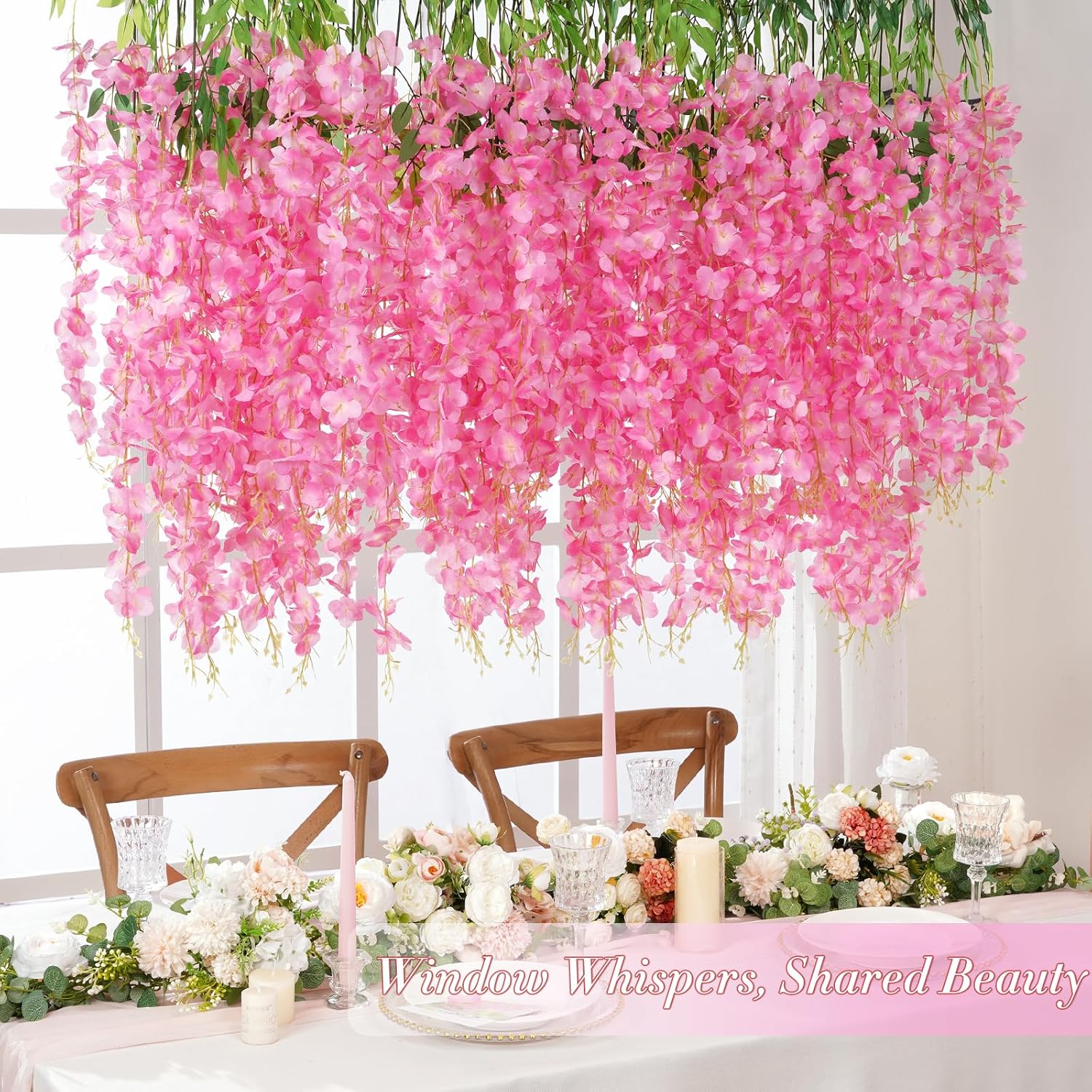 12 Pack Wisteria Hanging Flowers, 3.6 Feet/Pcs Pink Wisteria Artificial Flowers, Fake Flowers Garland, Hanging Wisteria Vines For Bedroom Wedding Home Party Wall Decoration