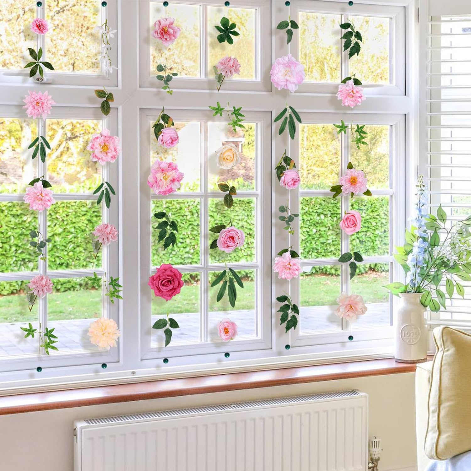 6 Pcs Artificial Flower Garland Hanging Decorations,5.9Ft Hanging Flowers For Backdrop Floral Garland With Hooks Fake Wildflower Garlands For Home Garden Spring Summer Wedding Party Arch Wall