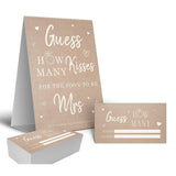 Guess How Many Kisses Game For Bridal Shower – Kraft Rustic Bridal Shower Game For The Bride – Includes 1 Self-Standing 5X7 Sign And 50 Guessing Cards – Wedding Shower Party Game For Guests