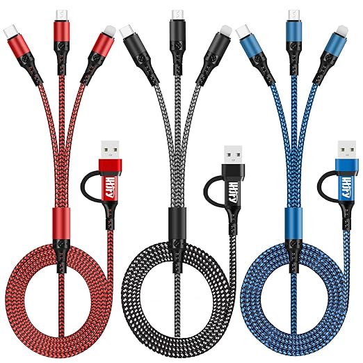 3 Pack 4FT 6 in 1 Multi Charging Cable USB A C to USB C Micro USB for Phone Galaxy iPad PS