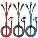 3 Pack 4FT 6 in 1 Multi Charging Cable USB A C to USB C Micro USB for Phone Galaxy iPad PS