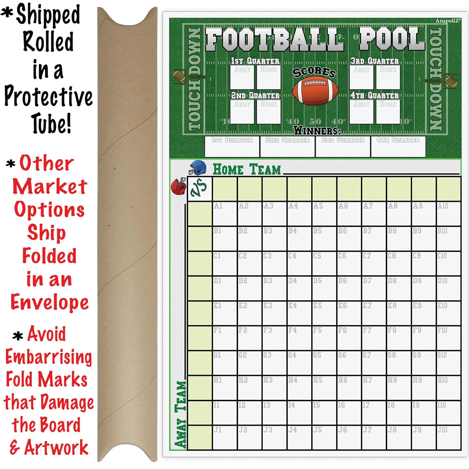 Football Squares Pool Board 2Pc Set | 13 X 19 Inch Large Size | Office Party Pool Poster | Big Game Party Decorations | Football Super Game Bowl Party Pool Poster (2)