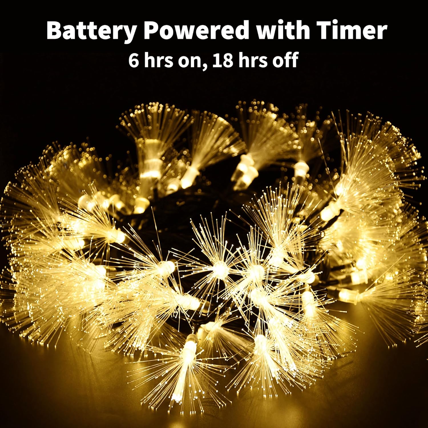 Fiber Optic Fairy Lights Battery Operated, 33Ft 60 Led Mini Firework String Lights With Timer, Green Wire Christmas Tree