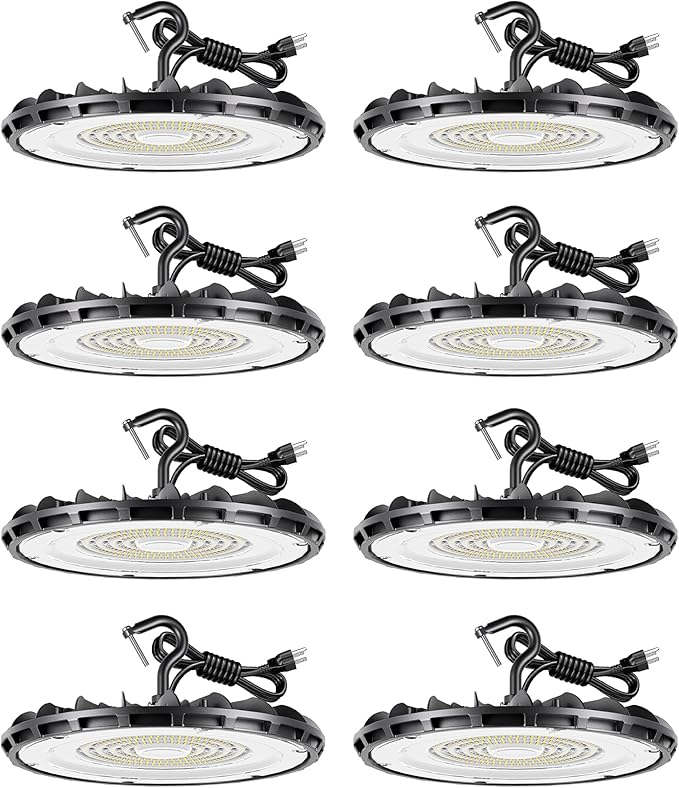 8 Pack 200W UFO LED High Bay Lights 26000LM 5000K Commercial Warehouse Shop Lights