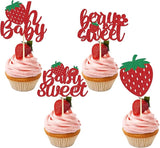 Oh Baby Cupcake Toppers - 36Pcs Glitter Strawberry Shortcake Decorations For Baby Shower Cupcake Decor