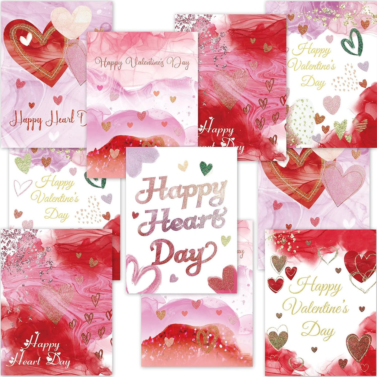 Valentines Day Cards Assortment Happy Heart Day Cards 24 Pcs Glitter Watercolor Pink Valentine'S Day Cards With Envelopes Bulk Anniversary School Kids Adults