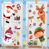 Christmas Door Wall Sticker Decal Removable Large Snowman Santa Reindeer Elf Door Decor Xmas Classroom School Office Bedroom Wall Decoration With Snowflake Merry Christmas Holiday Winter Decor