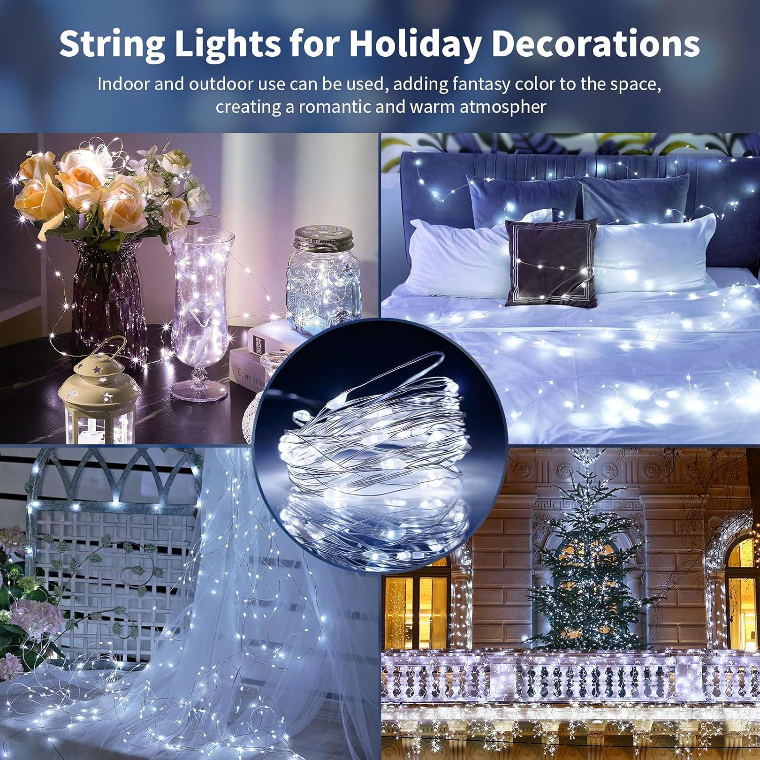 Cool White Fairy String Lights Battery Operated Led Starry Lights 7.2Ft 20 Leds Silvery Copper Wire For Christmas Diy De