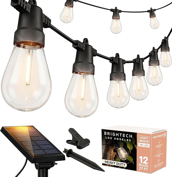 27FT Ambience Pro Solar Edison String Lights Commercial Grade Waterproof Patio Lights