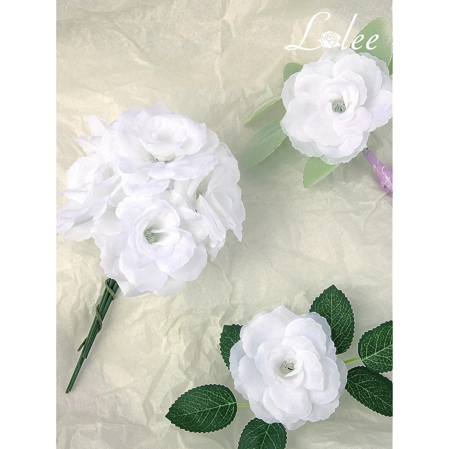 108Pcs White Roses Head Flowers With Stem - Artificial Flowers Rose Bulk - Silk Rose Fake Flower For Wedding Bouquet Party Home Decor Diy Baby Shower Centerpieces Tables Decoration