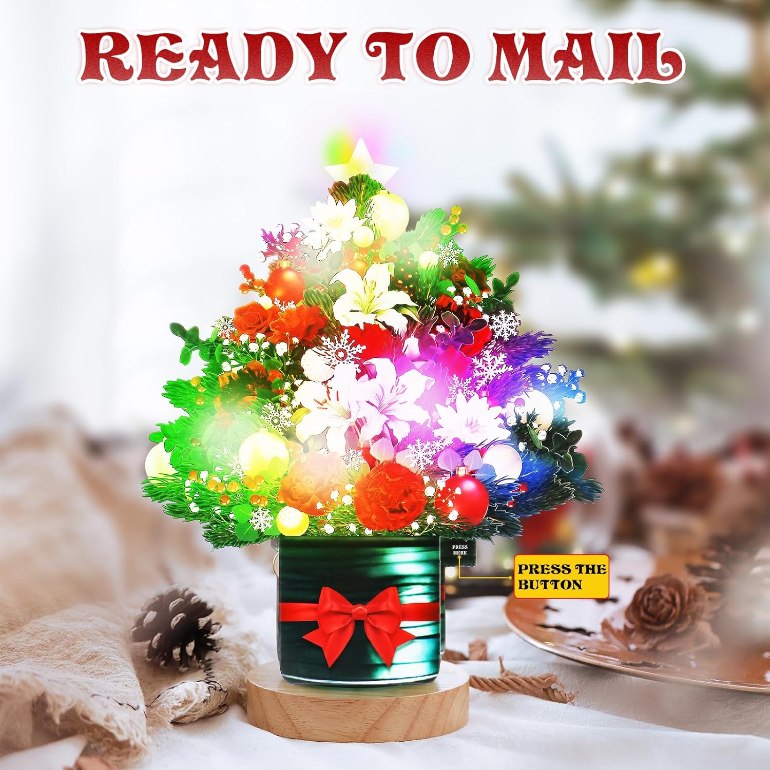 Christmas Tree Pop Up Christmas Cards With Lights And Music, Christmas Tree Bouquet, Popup Musical Greeting Card For Christmas Holiday New Year.