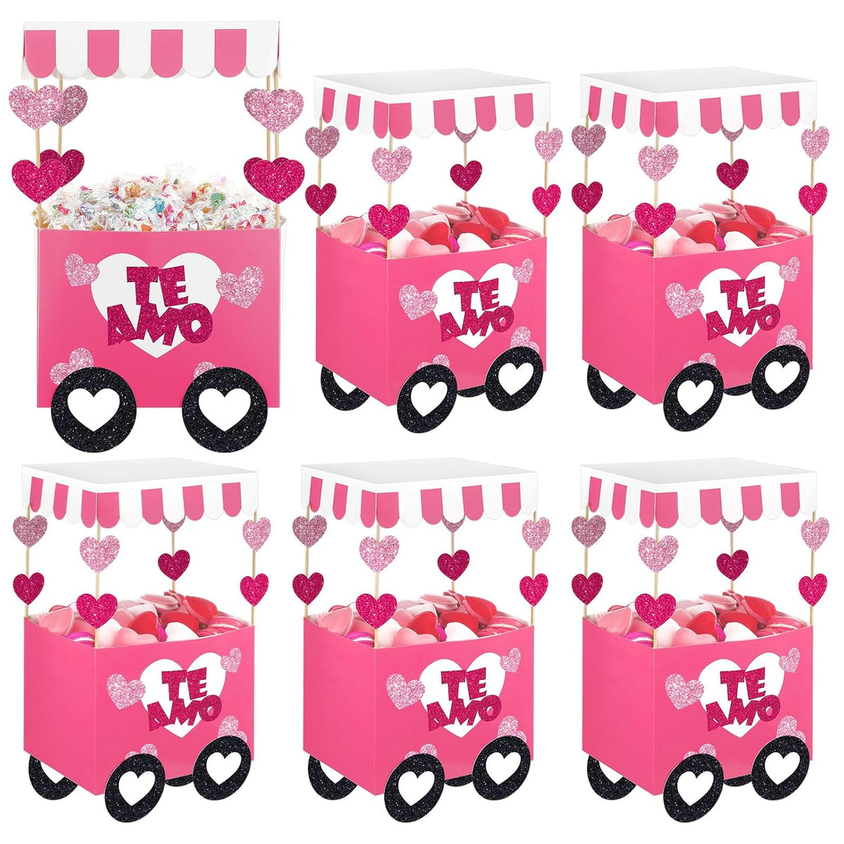 6 Pack Valentine'S Day Candy Boxes Pink Food Truck Design Cardboard Box With Heart Patch Diy Valentine'S Day Treat Boxes Sweet Candy Goody Holder Heart Party Favors For Birthday Diy Gifts