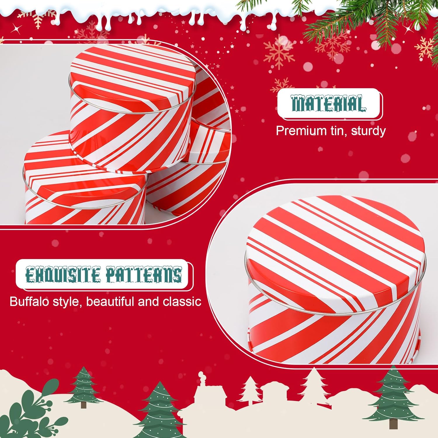 12 Sets Christmas Cookie Tins With Lids Red And White Candy Cane Design Christmas Cookie Tins Xmas Metal Round Box For Gift Giving Decorative Storage Containers Party Holiday Treats Cookie Jars