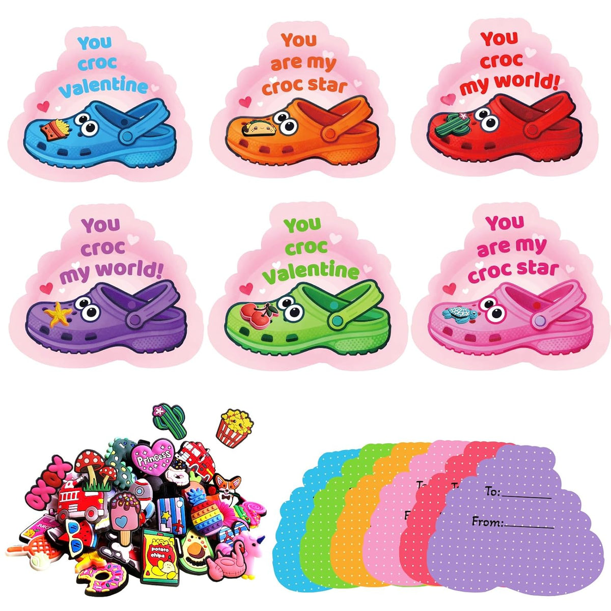 Valentines Day Cards For Kids Classroom Exchange?48 Pack Kids Valentine'S Day Cards With 48 Unique Charms & Goodie Bags,Valentine Gifts For School