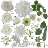Artificial Flower Box Set For Diy Wedding Bridal Bouquet Centerpiece Arrangement Ceremony Party Baby Shower Home Decoration (Fake Faux Dahlia Peony Gardenia Daisy Rose Filler) (Pearl White)
