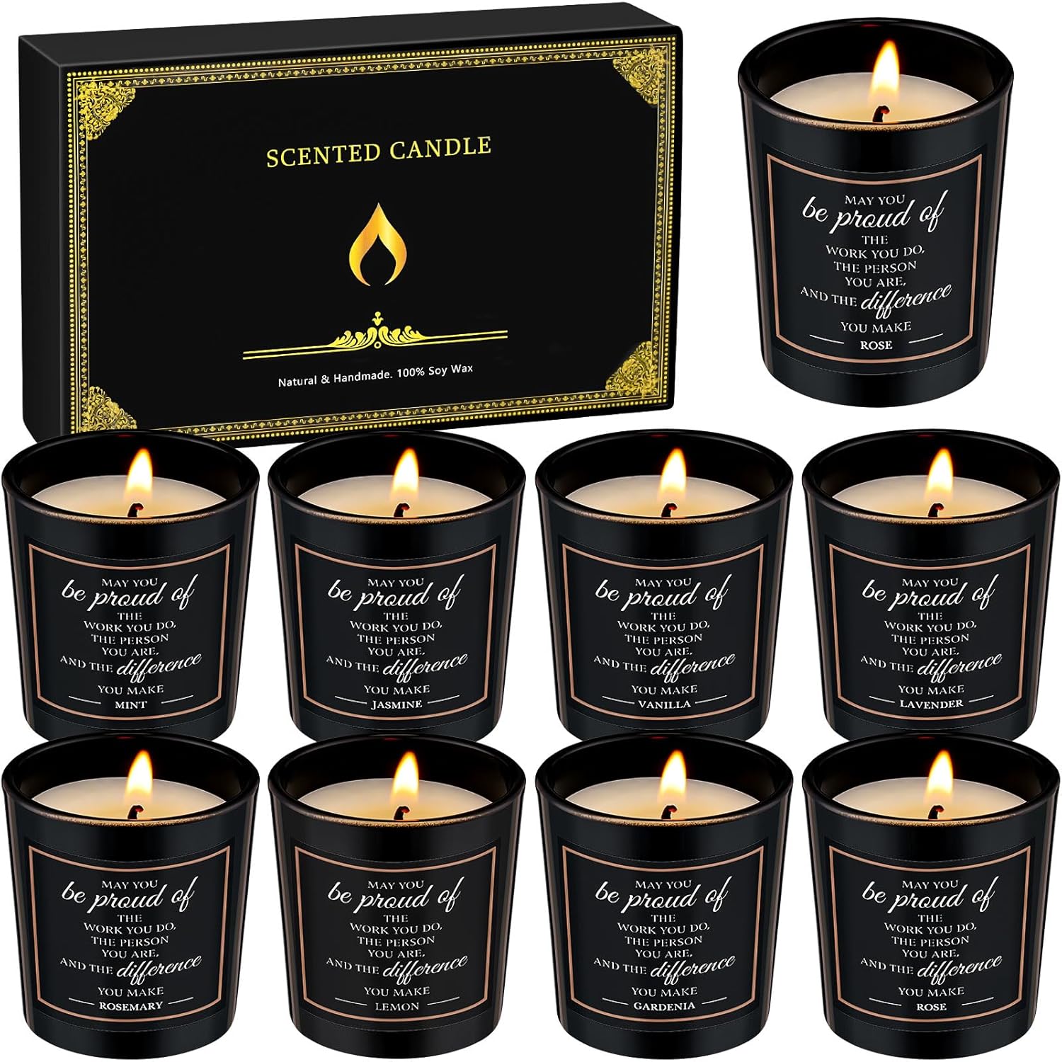 8 Pcs Employee Teacher Appreciation Gifts Scented Candles Gift Set Inspirational Soy Wax Jar Candle For Employee Teachers Presents Thank You Gift For Coworker Women Men, 8 Fragrances (Proud)
