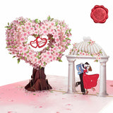 Pop Up Anniversary Card - 3D Cherry Blossom Heart Tree, Couple & Wishing Pavilion Love Card - Ideal Pop Up Wedding Card For Anniversary, Valentine’S, Birthday (6X8 Inches) | For Wife, Husband, Her, Him, Girlfriend, Couple