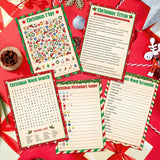 130Pcs Christmas Party Games Cards Set Xmas Trivia Pictionary Word Search Scramble Christmas I Spy Games Fun Holiday Activity For Family Friend Group Winter Xmas Holiday Party Supplies (Vintage)