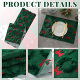 5 Pcs Dark Green Christmas Wreath Table Runner With Placemats Soft Plush Faux Fur 3D Jacquard Table Runner 13 X 72 Inch Winter Kitchen Dining Decor For Home Xmas Holiday Party Decor