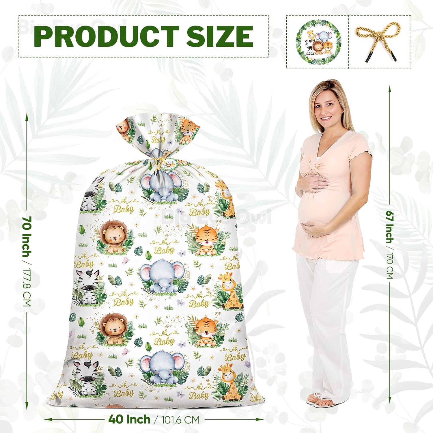 Extra Large Baby Shower Plastic Gift Bags 70"X 40" Jumbo Safari Jungle Animals Present Bag Xxl Big Gift Wrapping Bags Oversized Reusable Baby Gender Reveal Birthday Party Favors Goody Bags