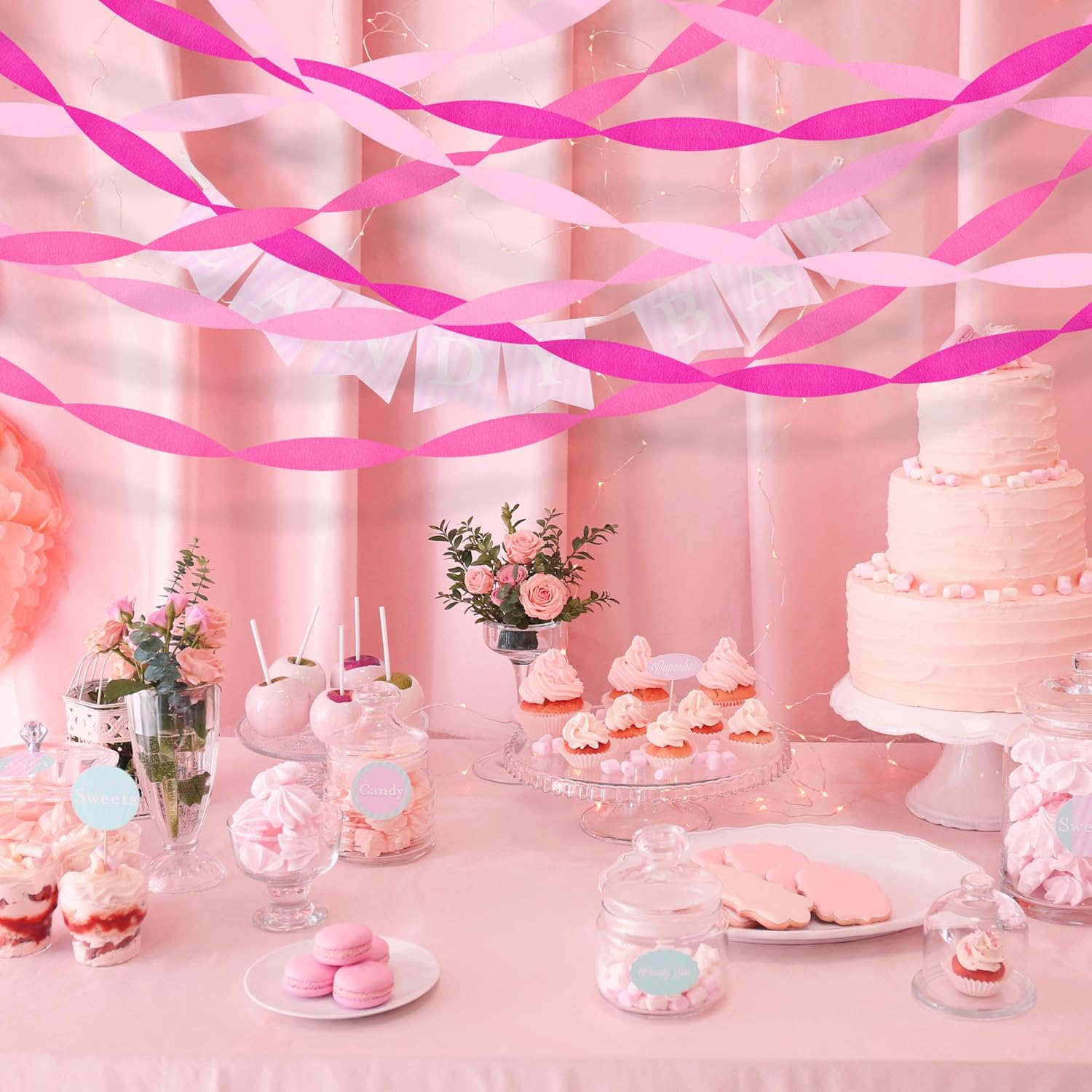 Pink Streamers Party Decorations, 8 Rolls Pink Crepe Paper Streamers For Bachelorette Bridal Shower Baby Shower Wedding Valentine'S Day Birthday Party Decorations, 656Ft