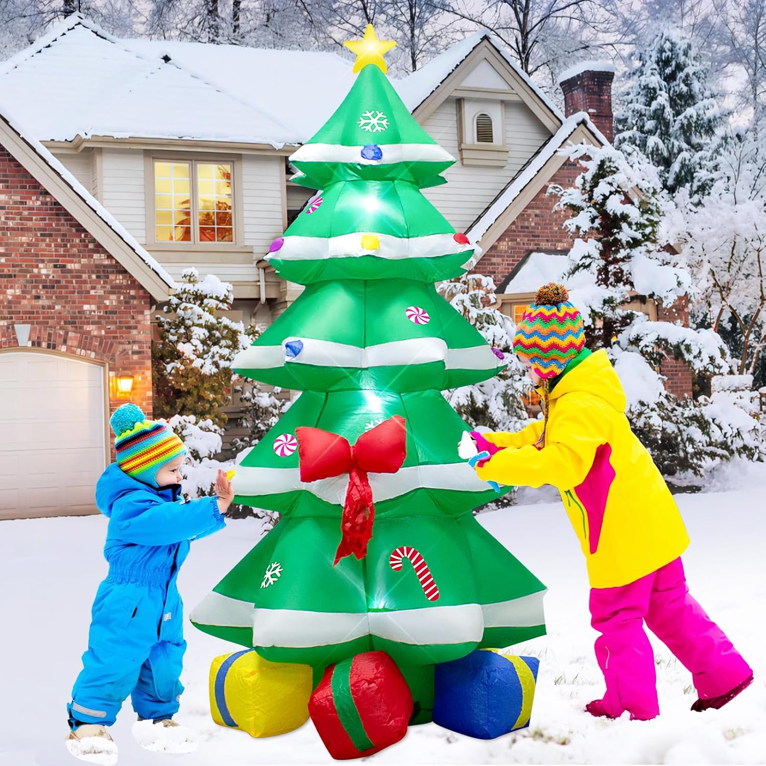 6 Foot Christmas Inflatable Christmas Tree With Gift Box Decoration With Led Lights,Cute Blow Up Christmas Tree Indoor O