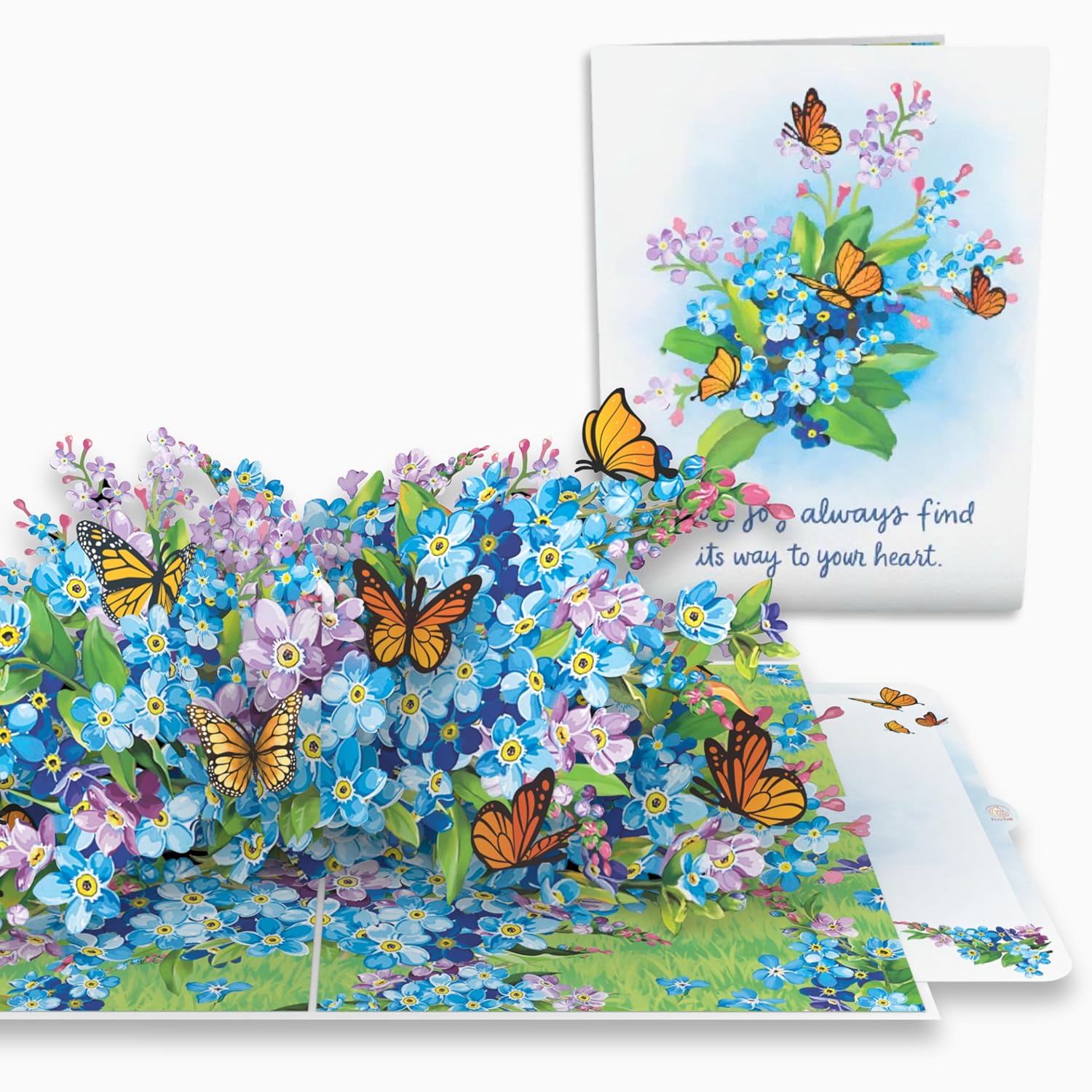 Stunning 3D Pop Up Flower Bouquet Card - Forget-Me-Nots & Monarch Butterflies In Bloom - Unique Pop Up Birthday Card For Women, Mom & Wife - 6"X8" With Envelope & Message Note - Perfect For Birthday, Get Well, Or Mother’S Day