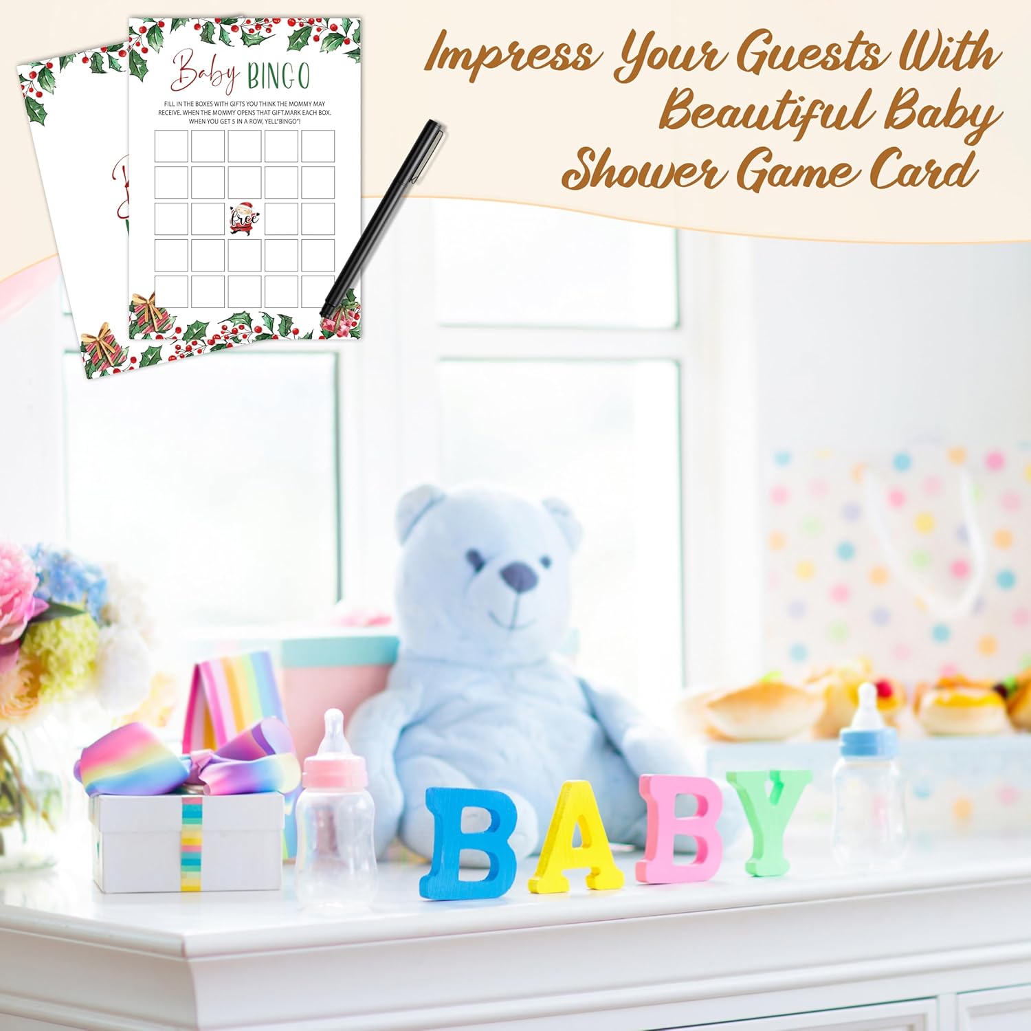 Christmas Baby Shower Games – 25 Pack, Winter Guest Bingo, Christmas Holiday Baby Shower Games Cards, Gender Reveal Party Decorations, Party Favors Supplies, Christmas Baby Shower Ideas -A01