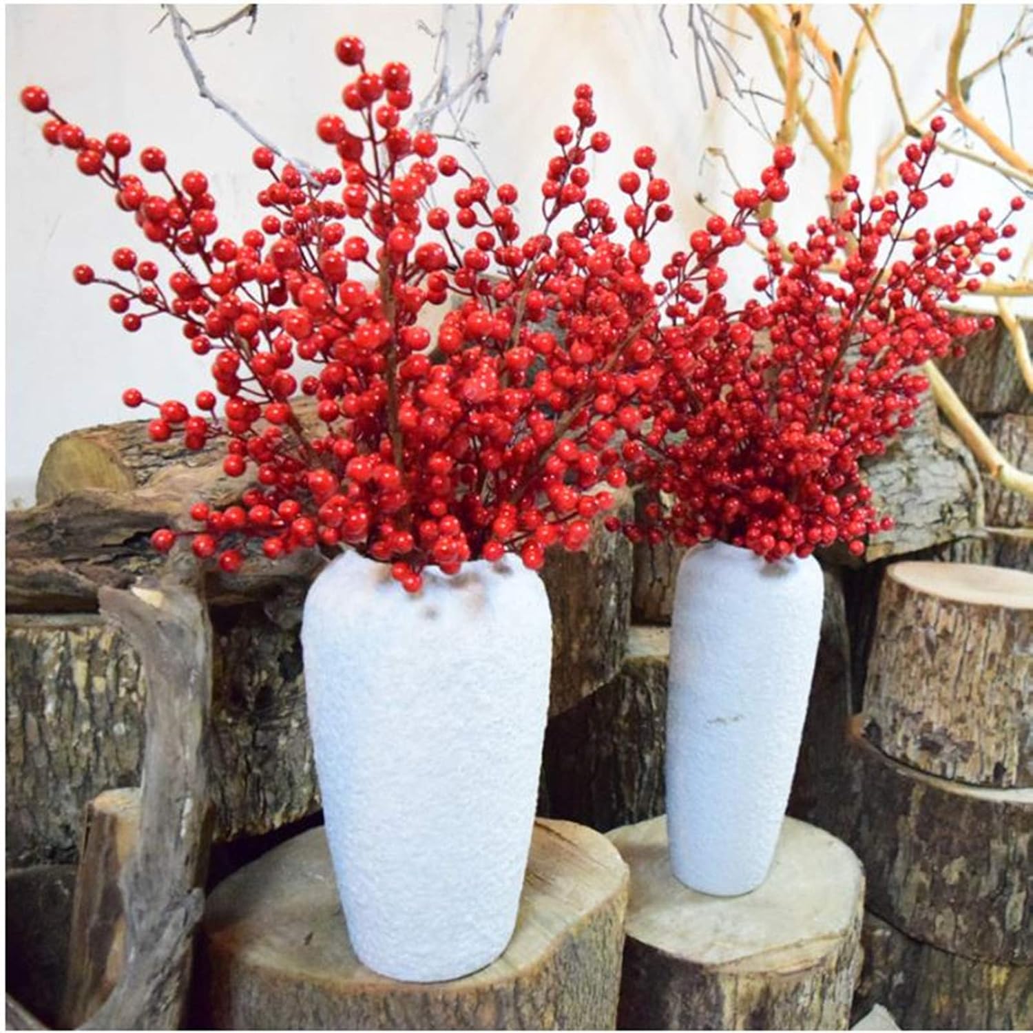 25 Inch Artificial Red Berry Stems Branches,Faux Berries Fake Flower For Christmas Year Diy Floral Art Plant Home Office Party Decoration,4 Pack