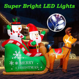 7.2 Ft Long Christmas Inflatables Santa Claus On Sleigh With Snowman & Reindeer, Leds Build-In Blow Up Christmas Yard In