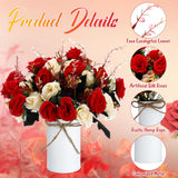 3 Sets 3 Sets Valentine'S Day Table Centerpiece Artificial Roses With Fake Bouquets And Metal Pot Vase Floral Arrangements For Wedding Holiday Dining Event Table Decor (Red)