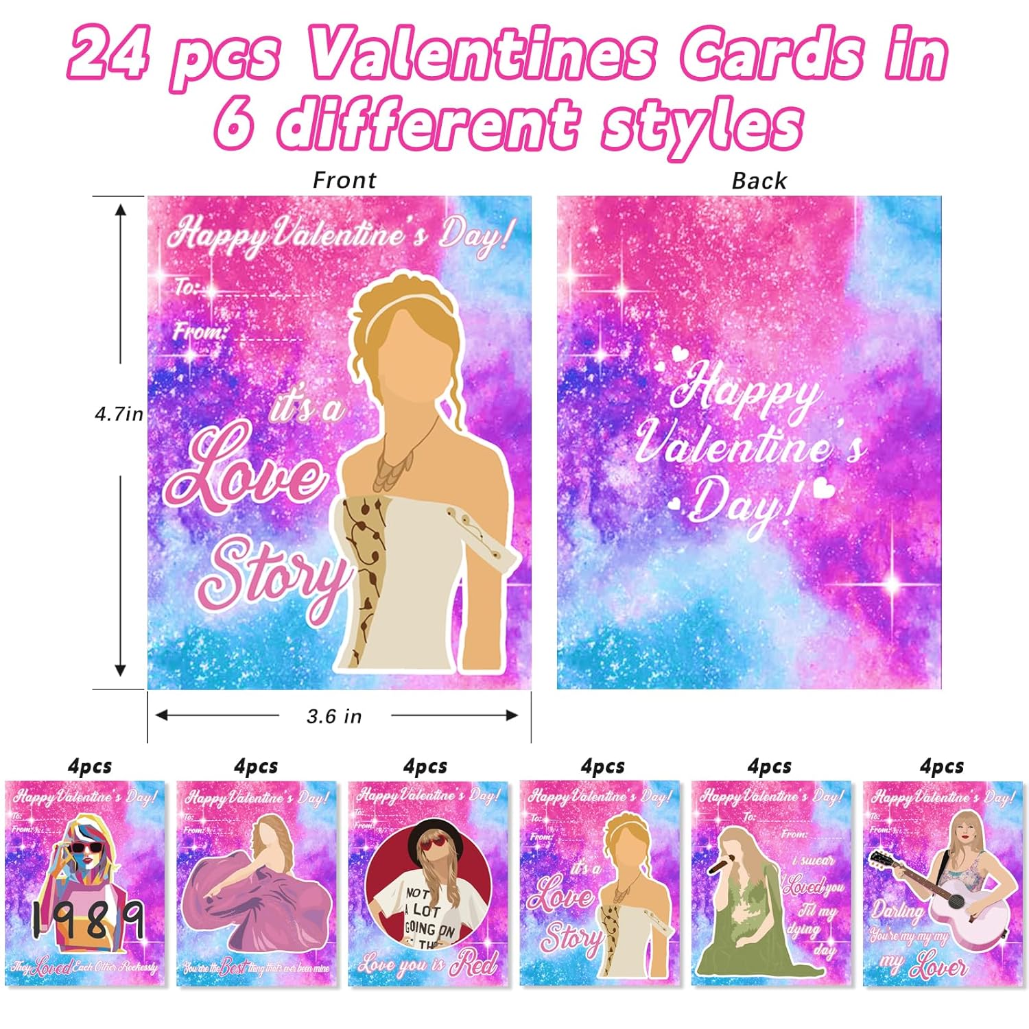 24 Pack Valentine'S Day Cards For Kids School Bulk, 12 Styles Friendship Bead Bracelets Valentines Cards For Kids Classroom