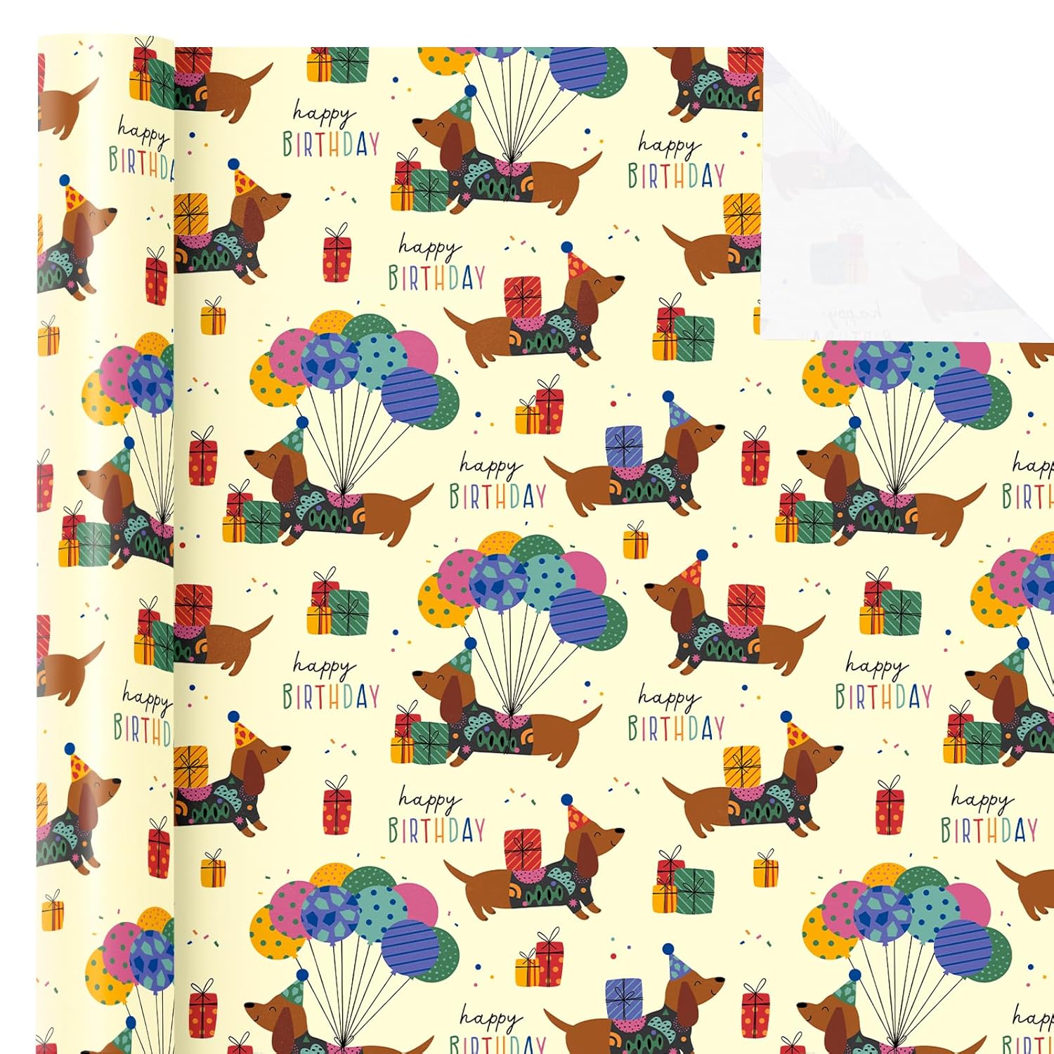 Puppy Dog Wrapping Paper - Mini Roll - 17 Inch X 9.8 Feet - Yellow Birthday Wrapping Paper Perfect For Kids Boys Grils, Baby Shower