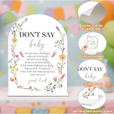 Baby Shower Games - Wildflower Don'T Say Baby Clothespin Game, 1 Arch Acrylic Sign And 50 Mini Clothespins, Gender Reveal Game, Floral Baby Shower Decoration Supplies (Gxb05)
