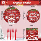 Deorfuy Christmas Nativity Party Decorations Tableware, 96Pcs Happy Birthday Jesus Disposable Paper Plates And Napkins Decoration, Xmas Jesus Is The Reason For The Season Forks Supplies Serves 24