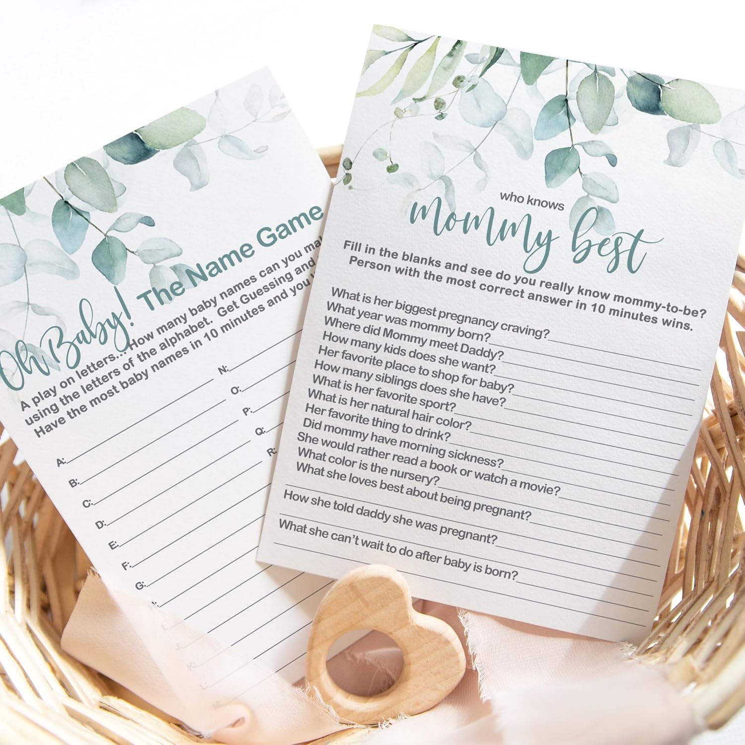Greenery Baby Shower Games - 25 Each - Baby Name Race & Who Knows Mommy Best - Fun Baby Shower Game Pack - Tropical Favors & Decor Ideas - Two-Sided Designs
