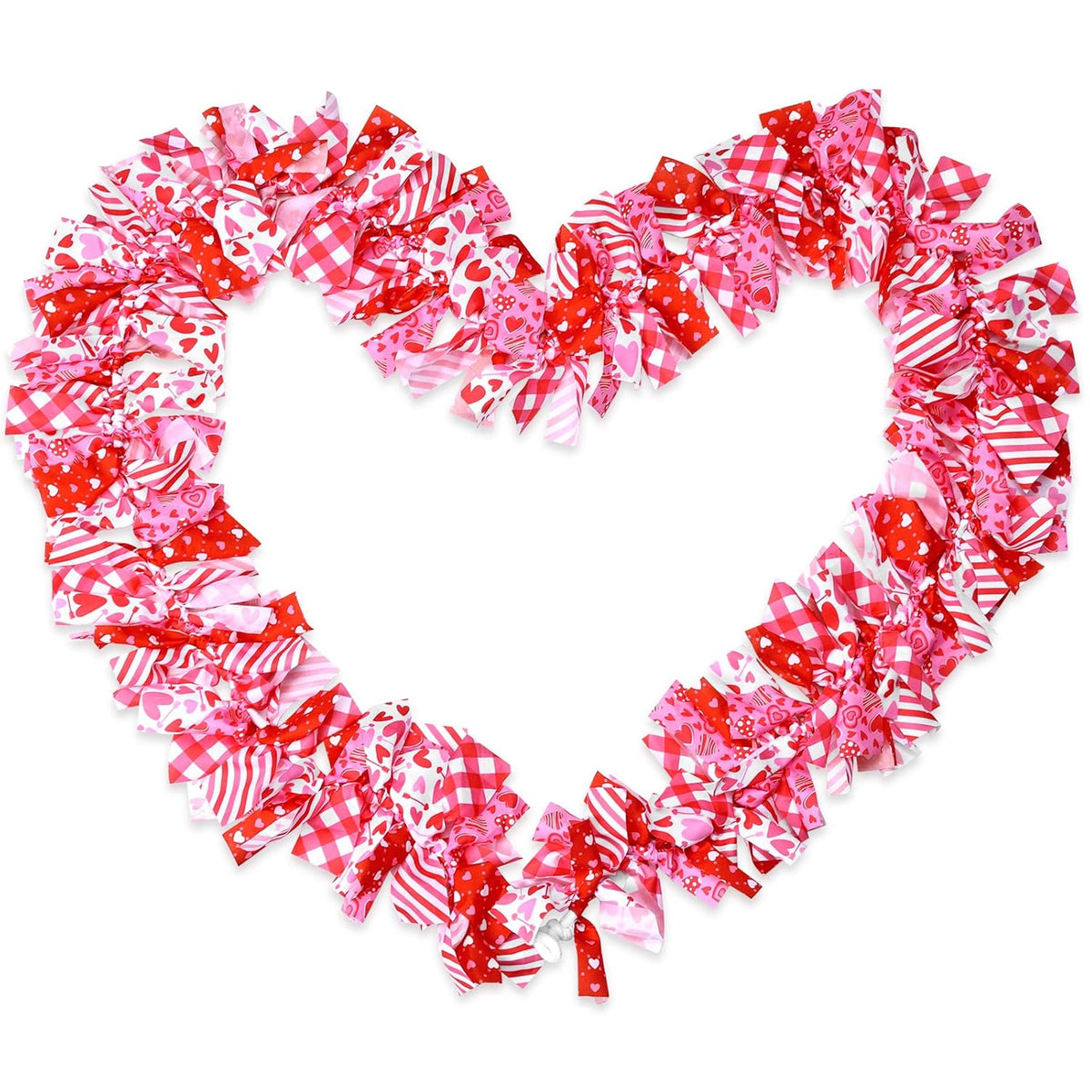 Valentine Garlands 7 Feet Valentine'S Day Rag Garland Red Ribbon Swag Heart Fabric Hanging Banner For Valentines Christmas Tree Door Wreath Mantle Staircase Decorations