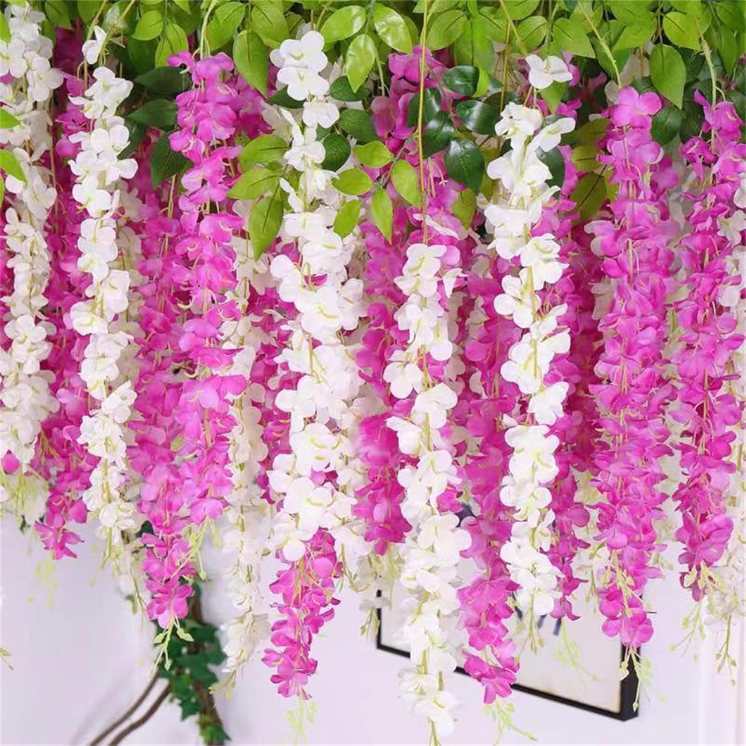 24Pcs Wisteria Hanging Flowers,3.6 Ft Fake Wisteria,Artificial Wisteria Hanging Flowers Wisteria Garland Arch Silk String For Wedding Garden Party Outdoor Home Wall Decoration (24Pcs Fuchsia)