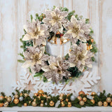 Christmas Poinsettia Flowers Glitter Poinsettias Gold Christmas Tree Decorations Artificial Flowers With Stems And Clips Xmas Wreath Ornaments, 12 Pieces,5.5 Inch