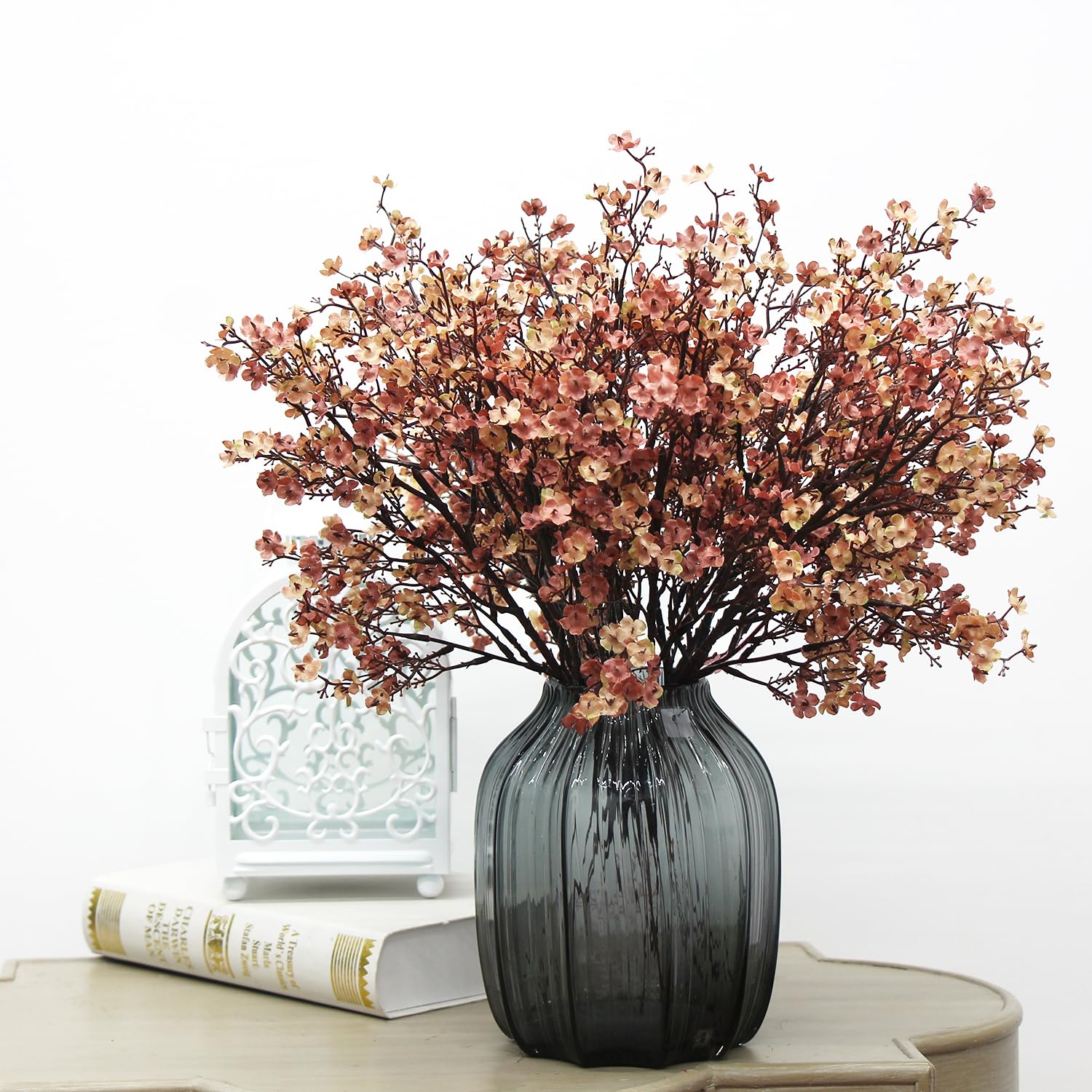 Babys Breath Silk Artificial Flowers 6 Bundle European Fake Flowers Decor Wedding Party Fall Stems Decoration Bouquets Diy Home Garden,Farmhouse,Living Room Decor (Beige Brown-6Pcs)