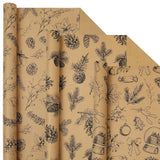 Christmas Wrapping Paper Roll - Brown Kraft Vintage Gift Wrapping Paper For Xmas,Birthday,Seasonal Winter Holiday Party - 3 Mini Roll -17In X120In Per Roll(42.3 Sqft)