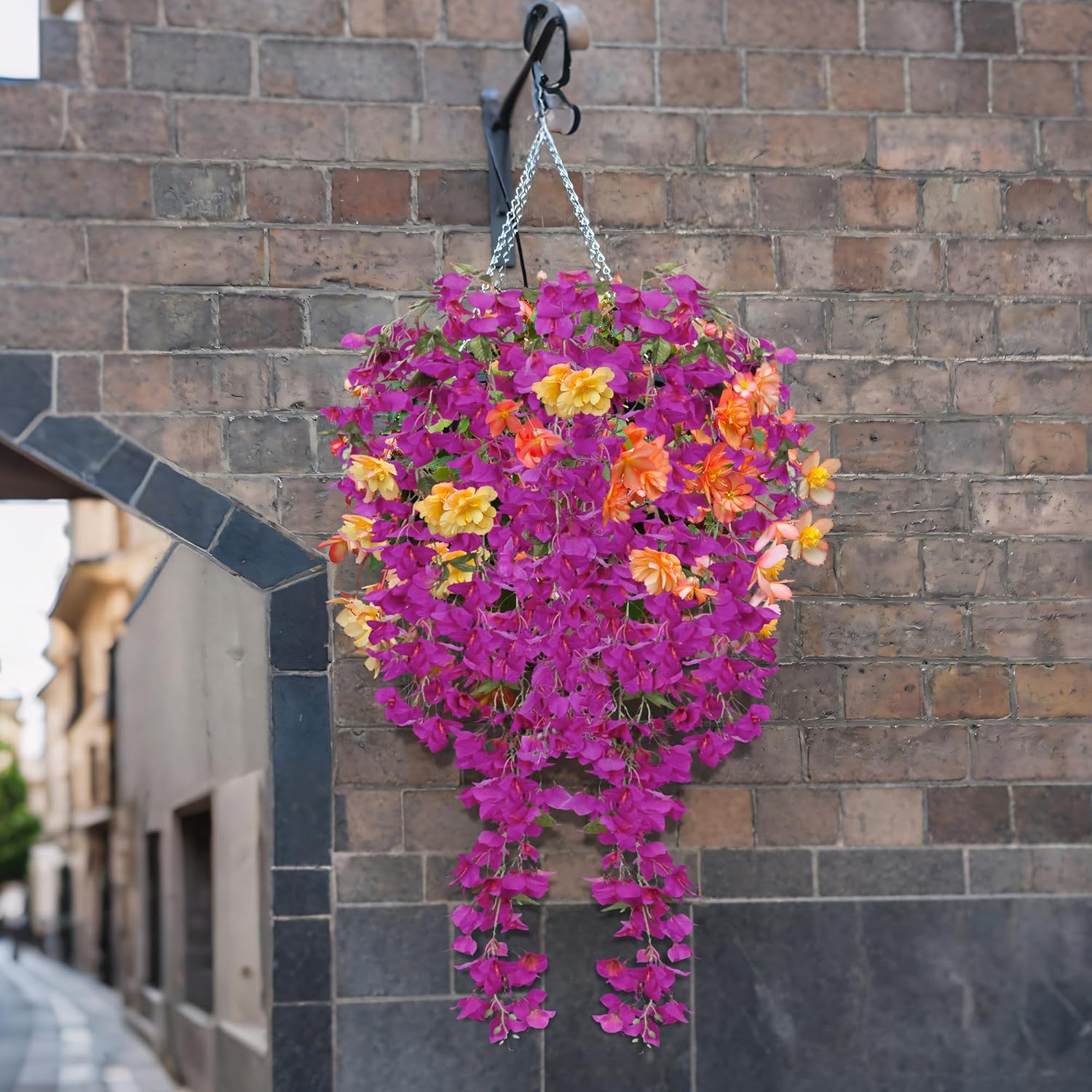 2 Pcs Bougainvillea Artificial Hanging Flowers Bouquet 49.6In Faux Triangle Plum Blooming Bugambilias Plants For Home Garden Party Indoor Outdoor Wedding Arrangement Decoration (Pure Purple)