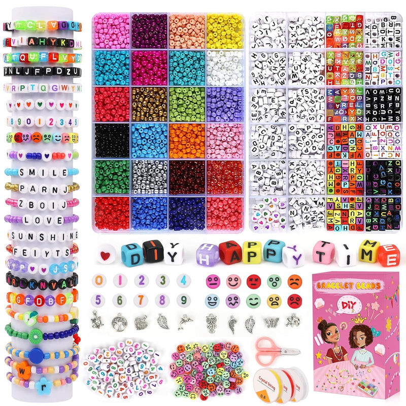 5500Pcs Bracelet Making Kit,4 Mm Glass Seed Beads And Letter Alphabet