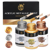 Acrylic Paint Set, Metallic Gold & Silver & Bronze, Gold Leaf Paint For Art Painting Handcrafts, Idea Paints For Fabric Furniture Wood Clay Canvas Craft Supplies (3Pcs, 125G/Bottle)